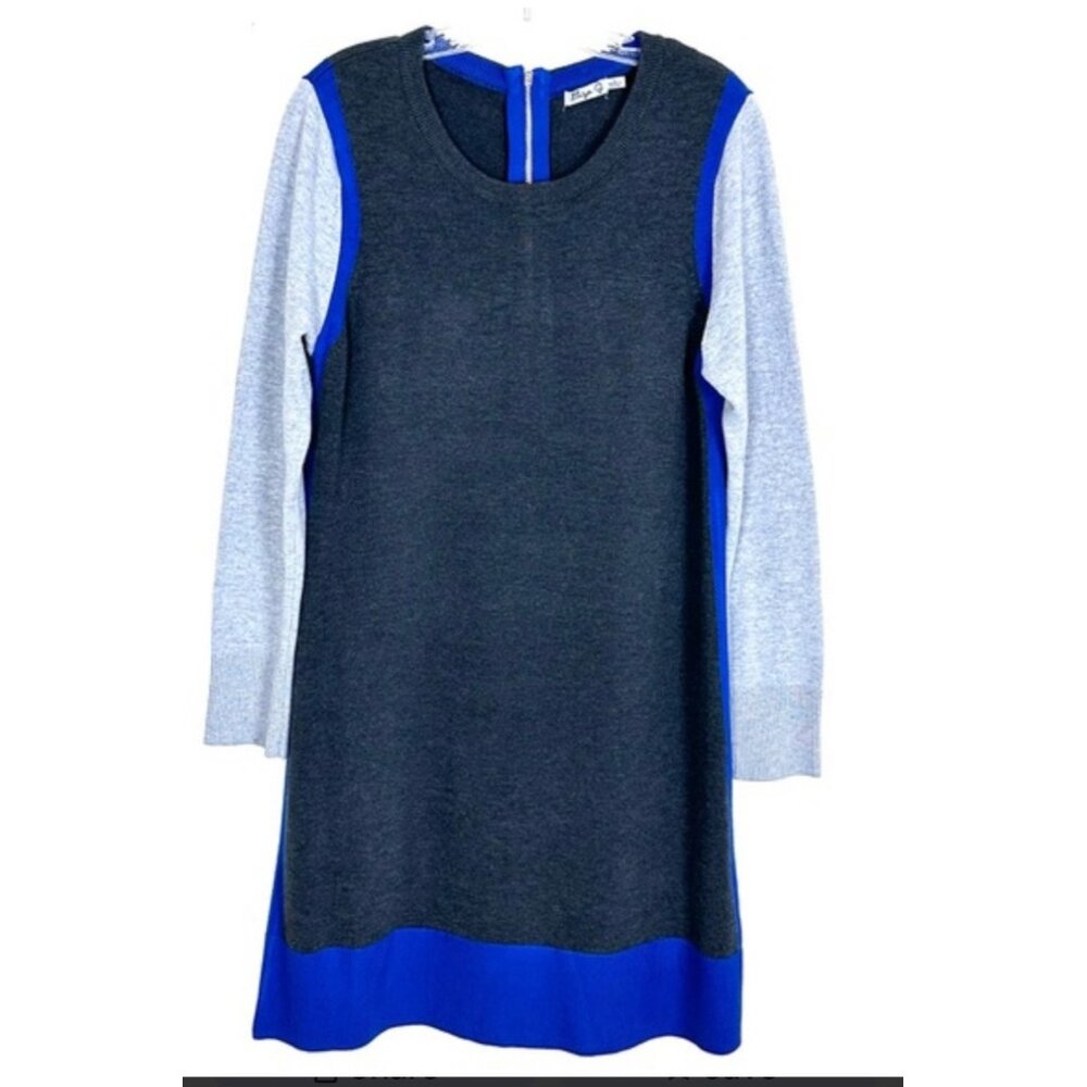 Eliza J Colorblock Sweater Dress Womens XS Cobalt Blue Gray Exposed Zipper